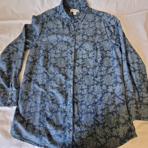 Blue Paisley Shirt Coldwater Creek Size Large - Picture 10 of 15